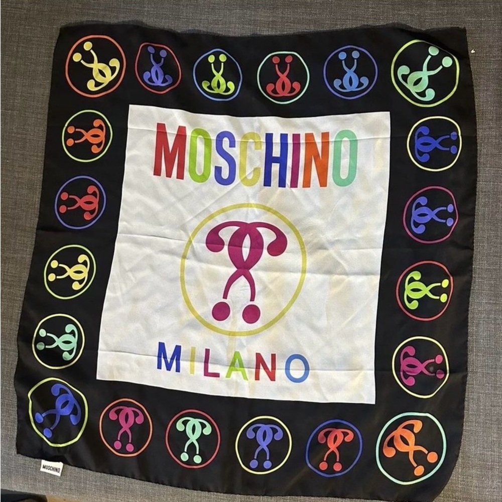 Moschino Multicolor 100% Silk Scarf Designer Italian